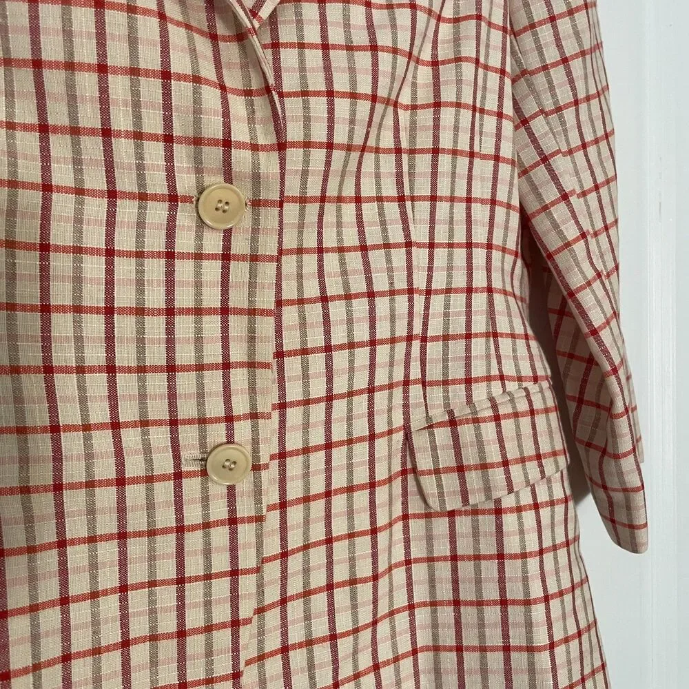 Women's Luciano Barbera Blazer Made in Italy Linen Plaid Size 40 IT - US Small